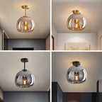 Lampada da soffitto semi-incassata in vetro e ferro a sfera, stile nordico contemporaneo, 1 luce per soggiorno