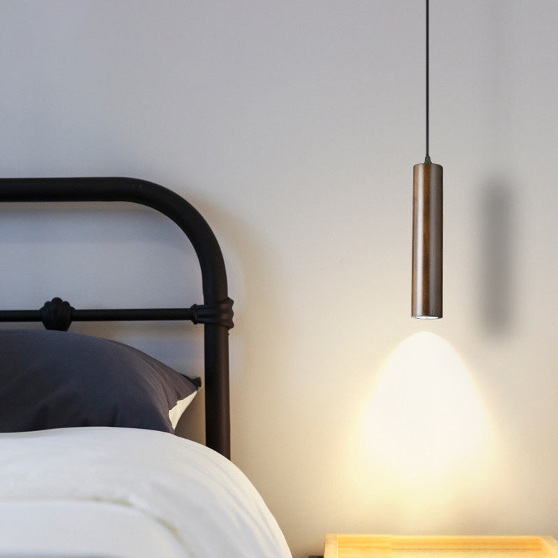 Lampada a sospensione LED cilindrica in legno di quercia minimalista moderna per soggiorno e camera da letto