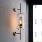 Applique da parete con paralume in vetro cilindrico industriale contemporaneo e struttura in ferro, lampada a 1 luce per camera da letto