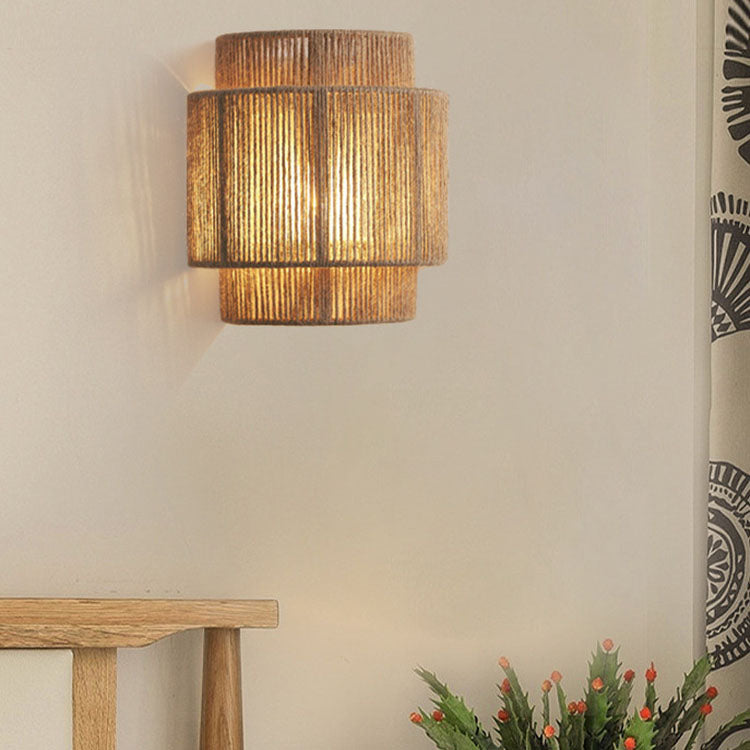 Applique da Parete Curva Tradizionale Giapponese in Cordame con 1 Luce per Soggiorno