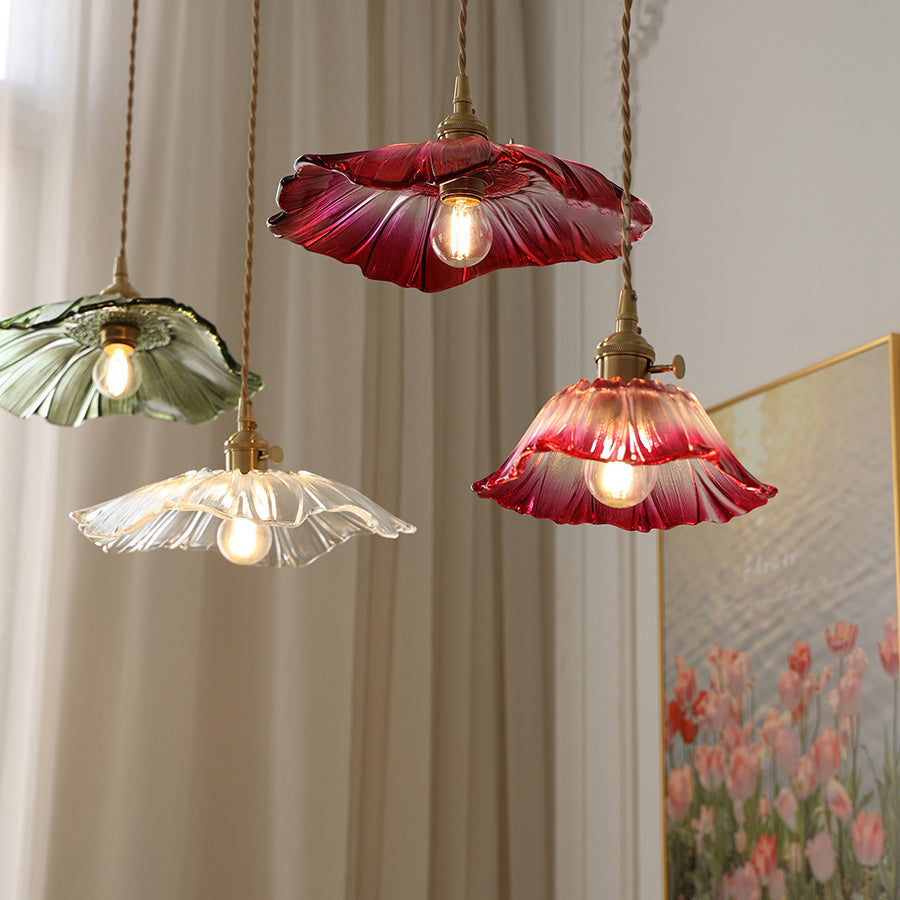 Lampada a Sospensione in Vetro di Rame con Girasole in Stile Art Deco Moderna per Soggiorno
