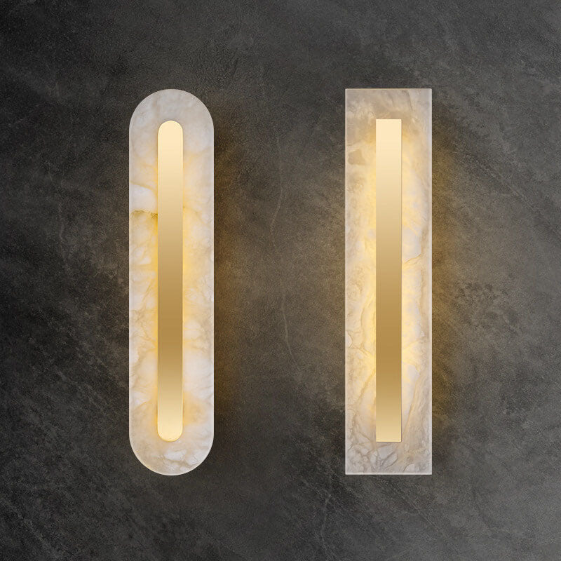 Applique da Parete LED in Ottone e Marmo di Lusso Leggero a Forma Ovale e Quadrata