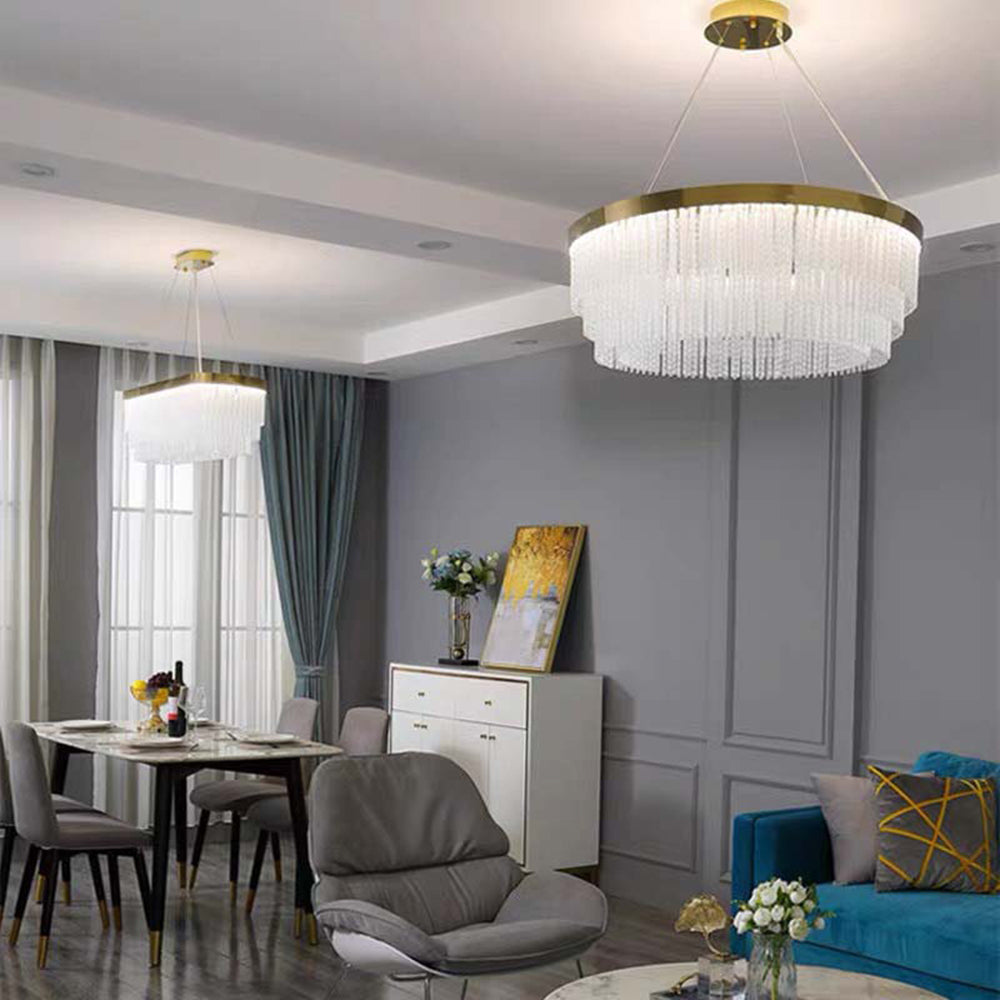Anello in Cristallo a Spirale Moderno Kristy / Lampadario Rettangolare, Oro