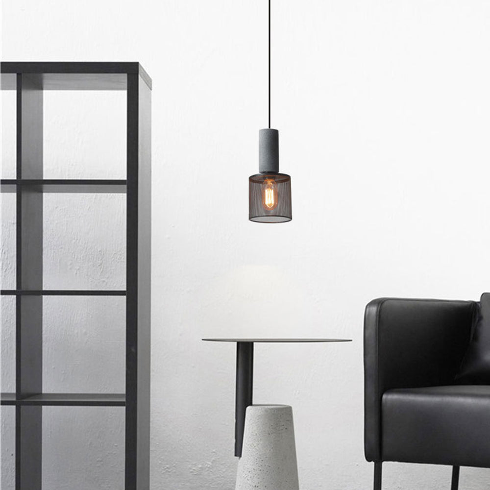 Xenith Lampada a Sospensione Industriale Cilindrica, Cemento/Metallo