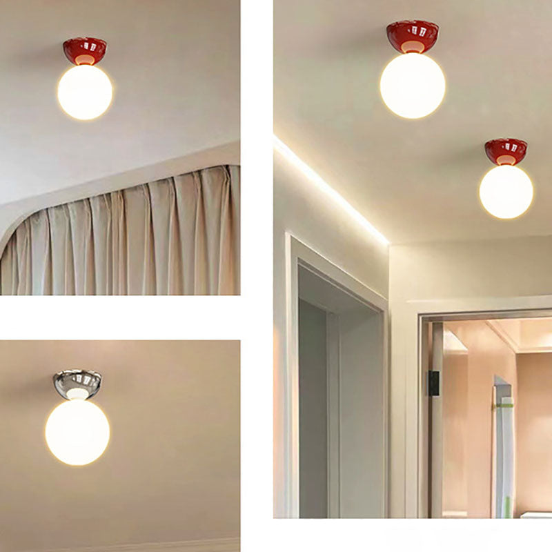Lampada da soffitto semi-incassata con paralume sferico in vetro, in stile scandinavo contemporaneo, 1 luce, per corridoio