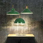 Lampada a sospensione industriale vintage in ferro verde a cono con 1 luce