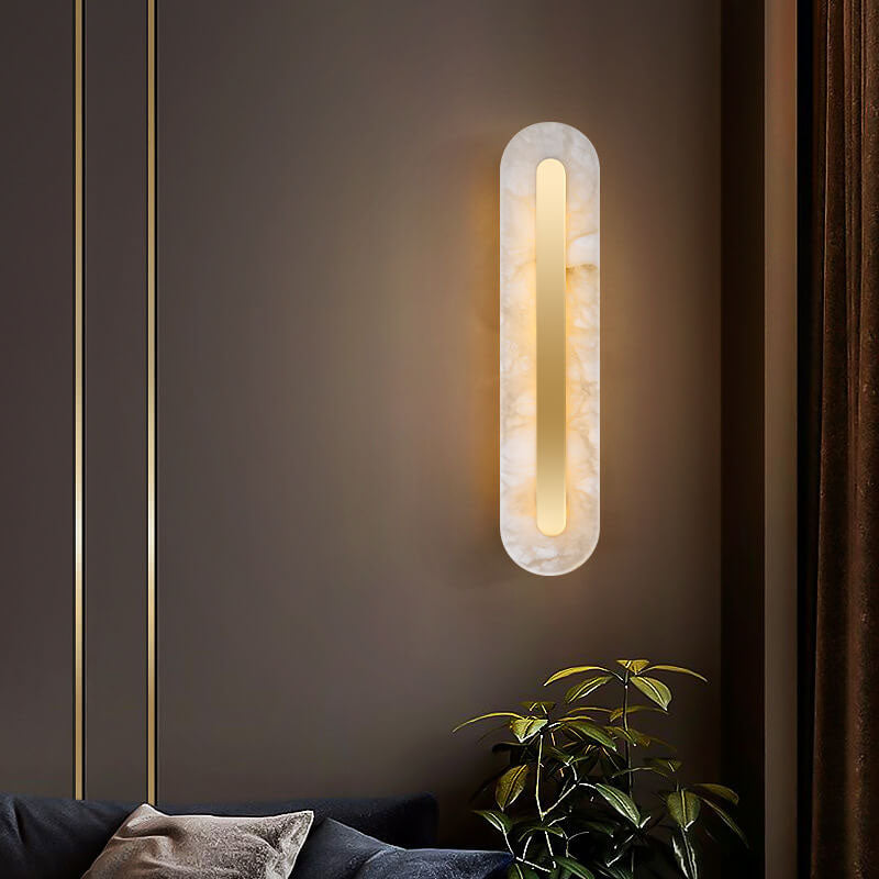 Applique da Parete LED in Ottone e Marmo di Lusso Leggero a Forma Ovale e Quadrata