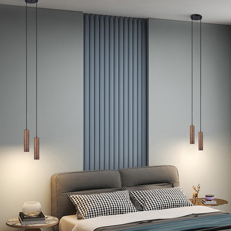Lampada a sospensione LED cilindrica in legno di quercia minimalista moderna per soggiorno e camera da letto