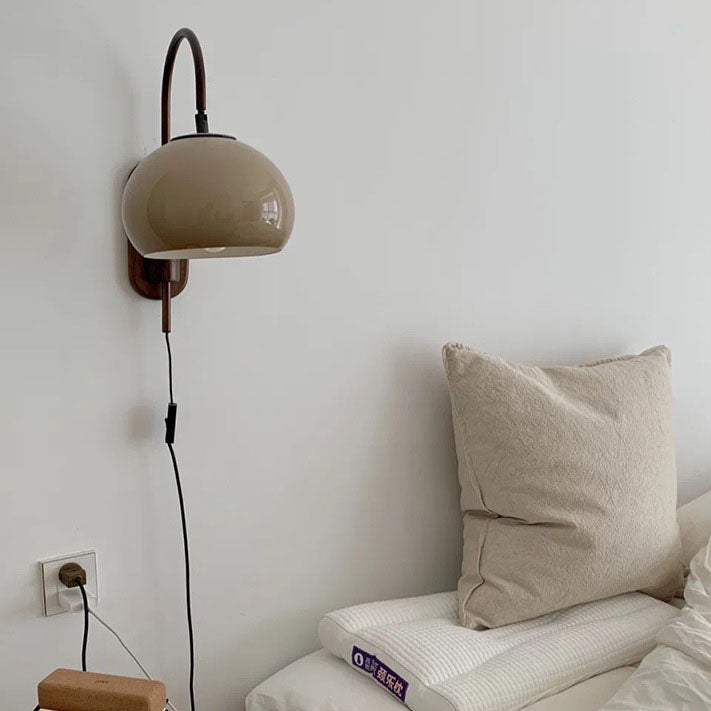 Applique da Parete in Vetro Minimalista Europeo in Legno Massello con 1 Luce