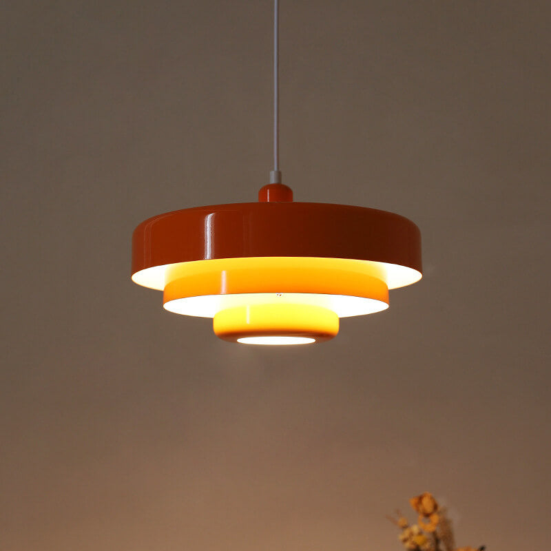 Lampada a sospensione in metallo rotonda vintage nordica a più strati con 1 luce