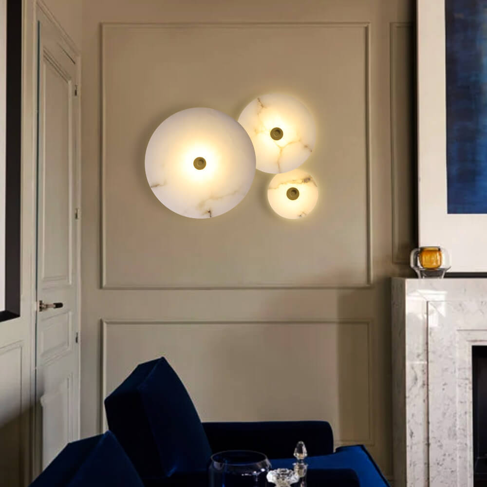 Lampada da parete LED in marmo rotondo di lusso contemporaneo in ferro per soggiorno e camera da letto