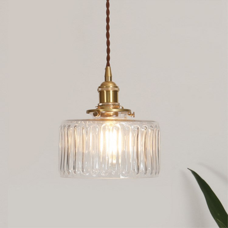 Lampada a Sospensione Tradizionale Giapponese in Ottone con Vetro, 1 Luce per Soggiorno