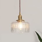 Lampada a Sospensione Tradizionale Giapponese in Ottone con Vetro, 1 Luce per Soggiorno