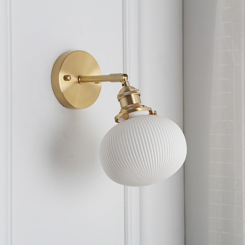 Applique da Parete Lampada in Ottone Lucite Minimalista Retro Giapponese a Cilindro Ovale con 1 Luce