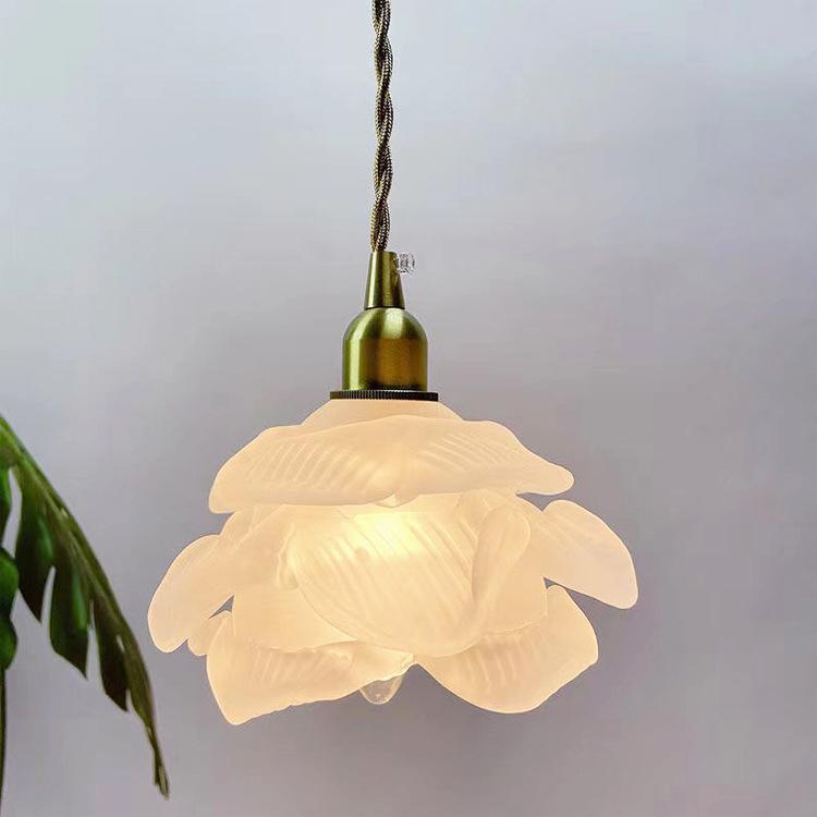 Lampada a sospensione LED 1 luce in vetro petalo vintage francese