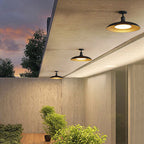 Lampada da soffitto semincassata rotonda in acciaio carbonizzato scandinavo contemporaneo impermeabile a 1 luce per patio all'aperto