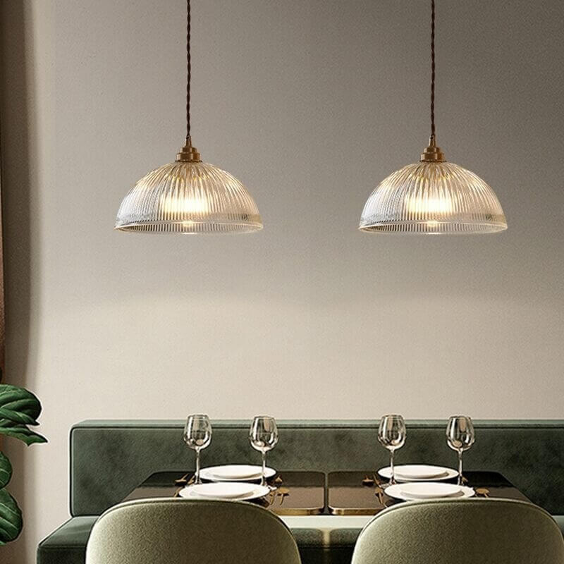 Coperchio in Vetro Trasparente Minimalista Moderno in Ottone con Lampada a Sospensione a 1 Luce
