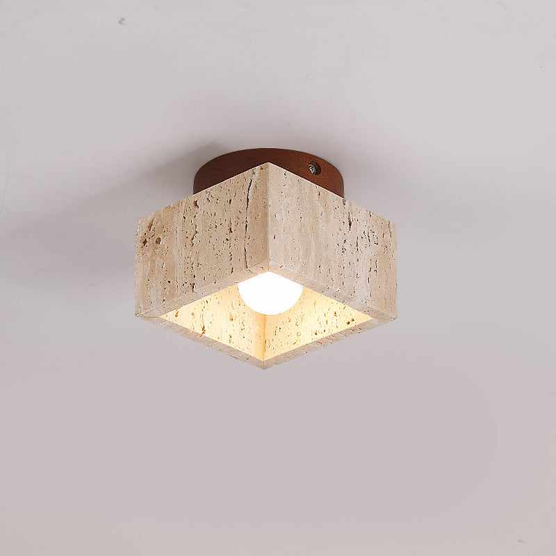 Colonna in Travertino Giallo Wabi-Sabi Giapponese Legno 1-Luce Semi-Flush Mount Lampada da Soffitto
