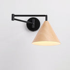 Applique da parete in ferro con braccio a sospensione a cono nordico contemporaneo in legno 1 luce per camera da letto