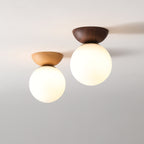 Lampada da soffitto a sfera di vetro | Design legno