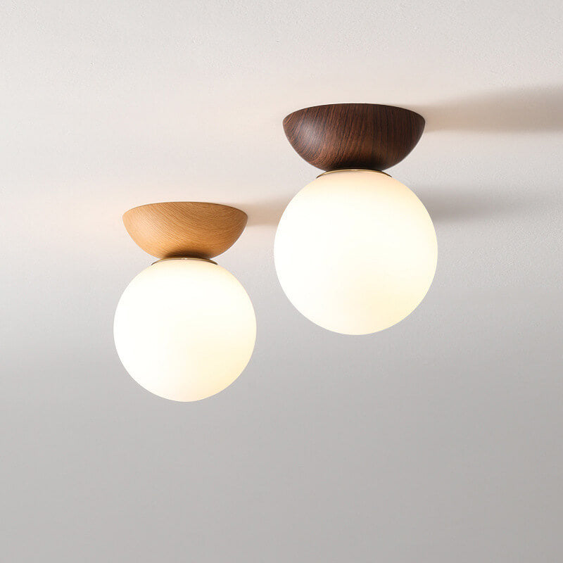 Lampada da soffitto a sfera di vetro | Design legno