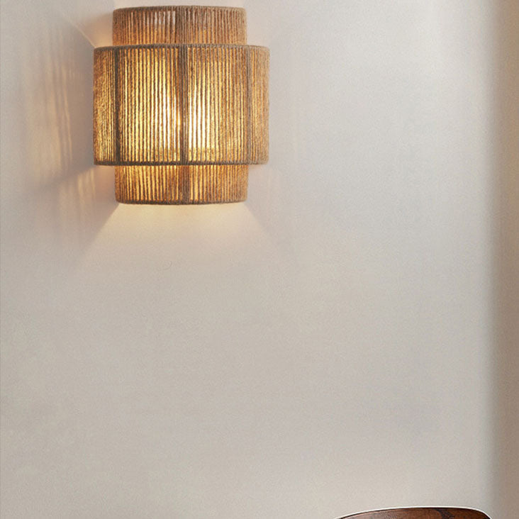 Applique da Parete Curva Tradizionale Giapponese in Cordame con 1 Luce per Soggiorno