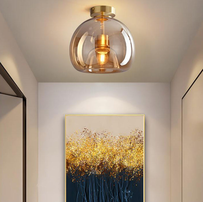 Lampada da soffitto semi-incassata in vetro e ferro a sfera, stile nordico contemporaneo, 1 luce per soggiorno