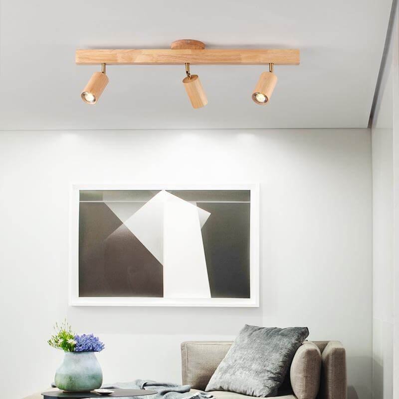 Moderna Illuminazione a Binario in Legno Massello e Metallo LED Semi-Incastro per Soggiorno