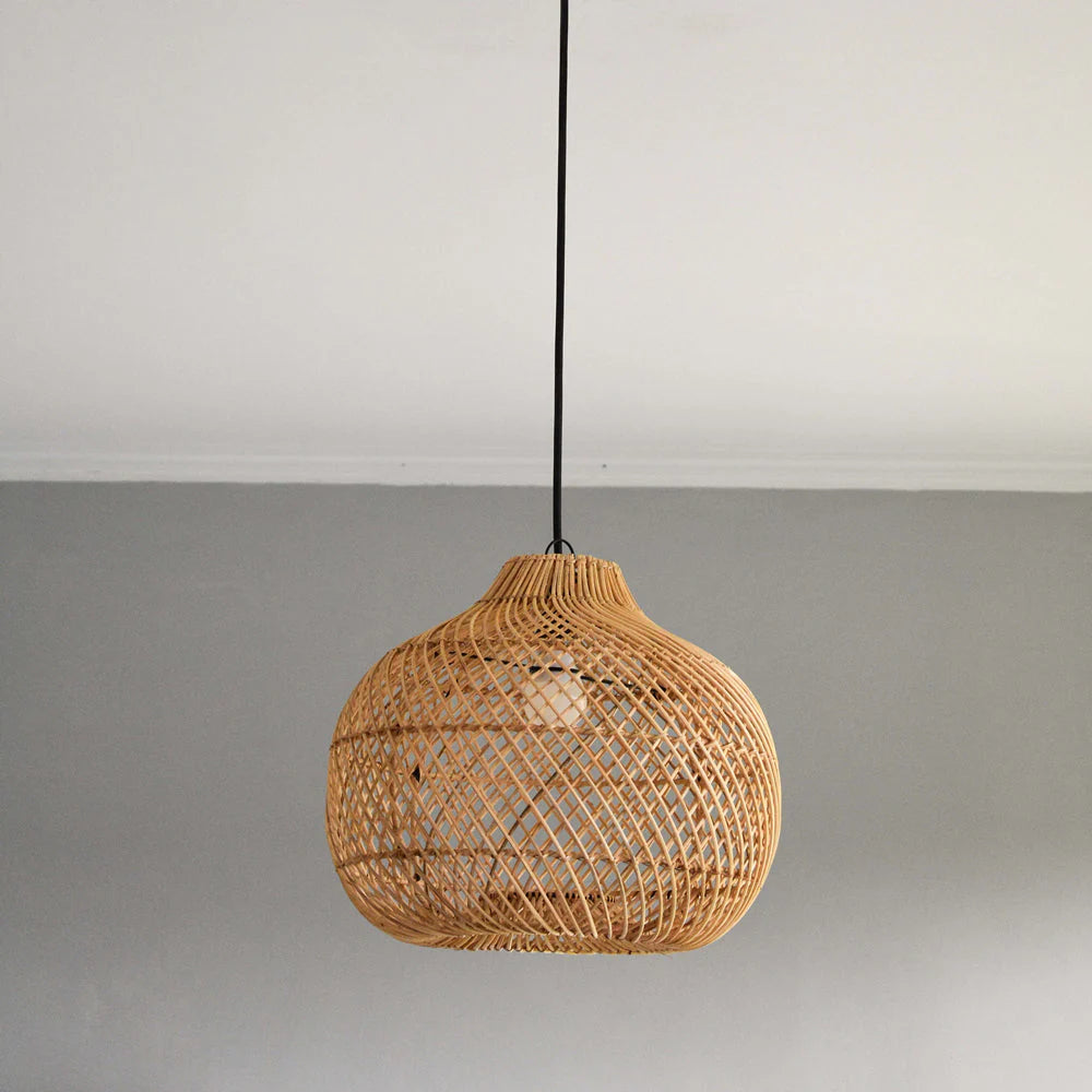 Lampada a Sospensione in Rattan Intrecciato Retro