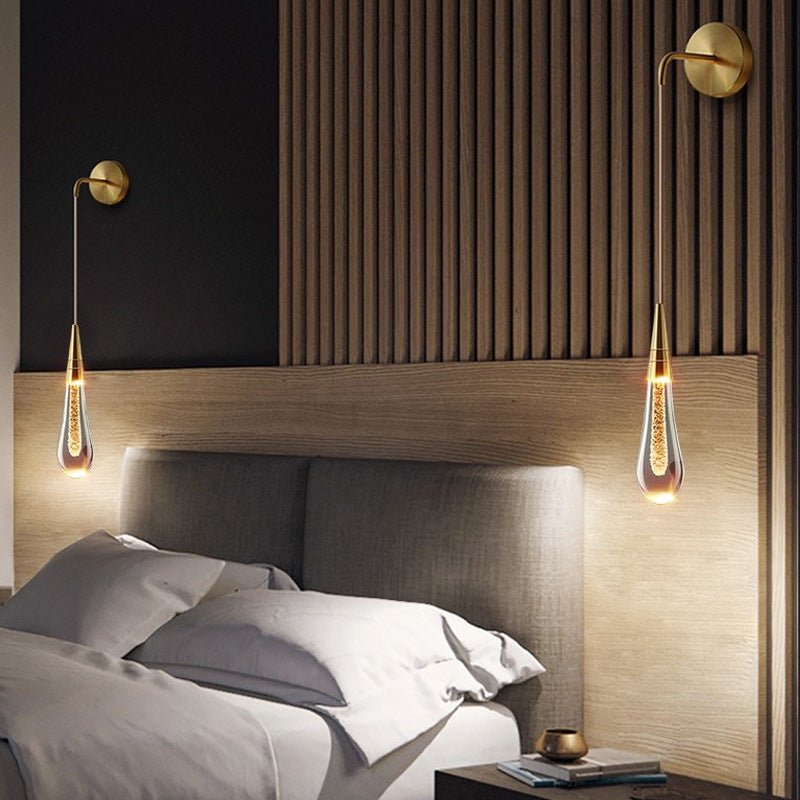 Lampada da Parete LED in Cristallo a Forma di Goccia di Lusso Moderno per Camera da Letto