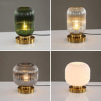 Lampada da Tavolo Ovale in Vetro Striato Nordico con Design a 1 Luce