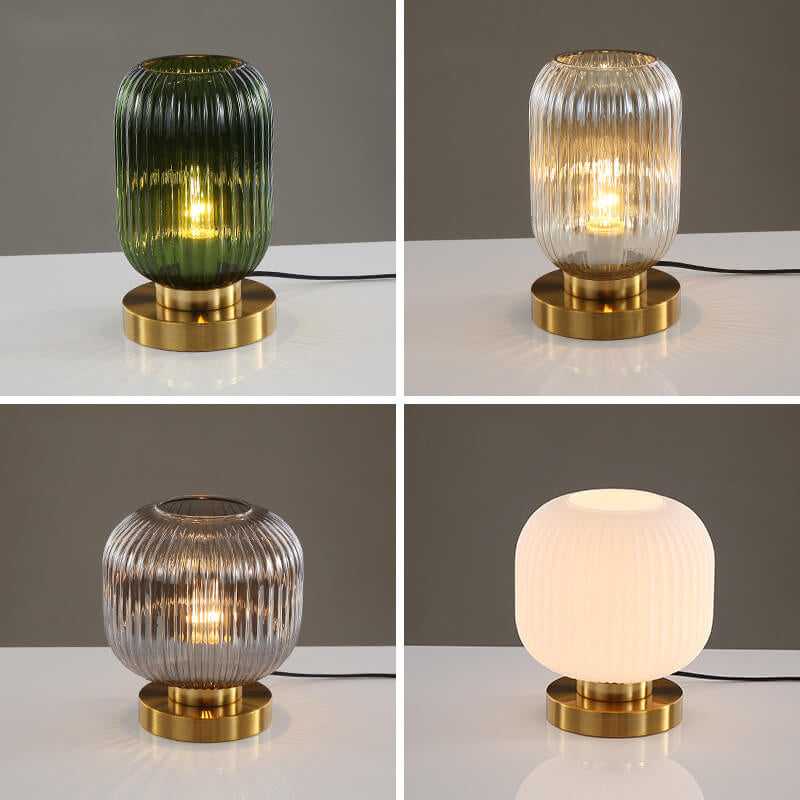Lampada da Tavolo Ovale in Vetro Striato Nordico con Design a 1 Luce