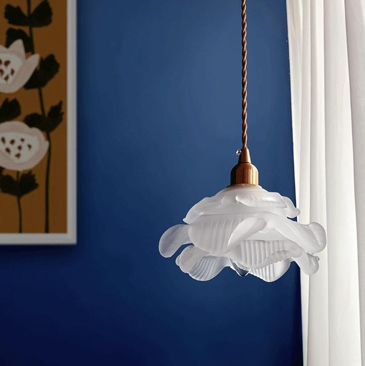 Lampada a sospensione LED 1 luce in vetro petalo vintage francese