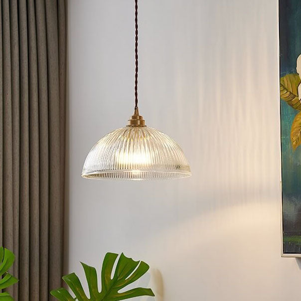 Coperchio in Vetro Trasparente Minimalista Moderno in Ottone con Lampada a Sospensione a 1 Luce