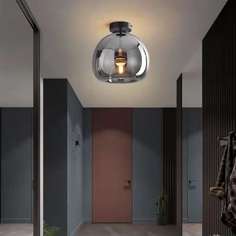 Lampada da soffitto semi-incassata in vetro e ferro a sfera, stile nordico contemporaneo, 1 luce per soggiorno