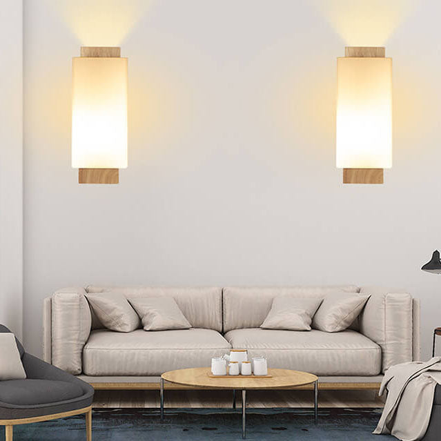 Applique da parete con colonna in vetro quadrata in legno massello minimalista moderno a 1 luce