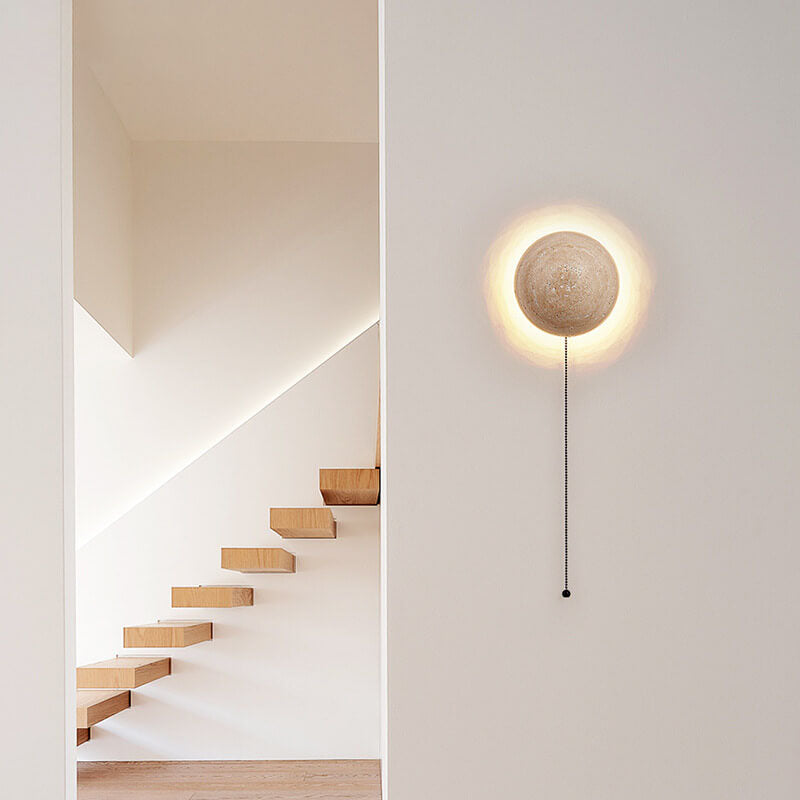 Lampada da parete LED Wabi-Sabi in travertino giallo rotondo tradizionale giapponese per corridoio
