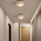 Colonna in Travertino Giallo Wabi-Sabi Giapponese Legno 1-Luce Semi-Flush Mount Lampada da Soffitto