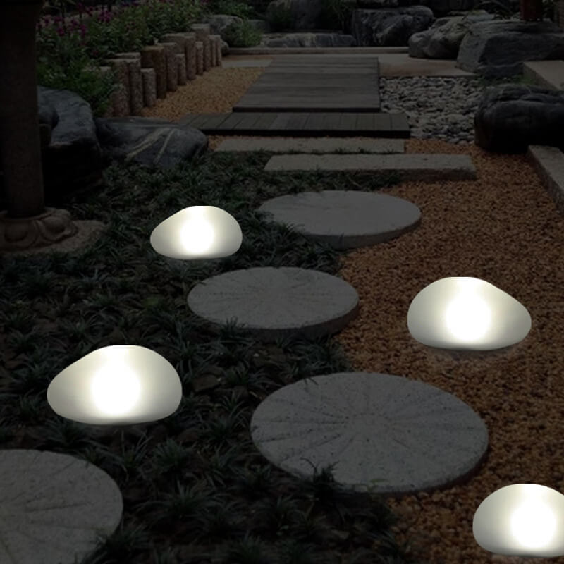 Luce da Giardino LED Esterno in Vetro Sabbbiato ABS a Forma di Ciottolo Solare