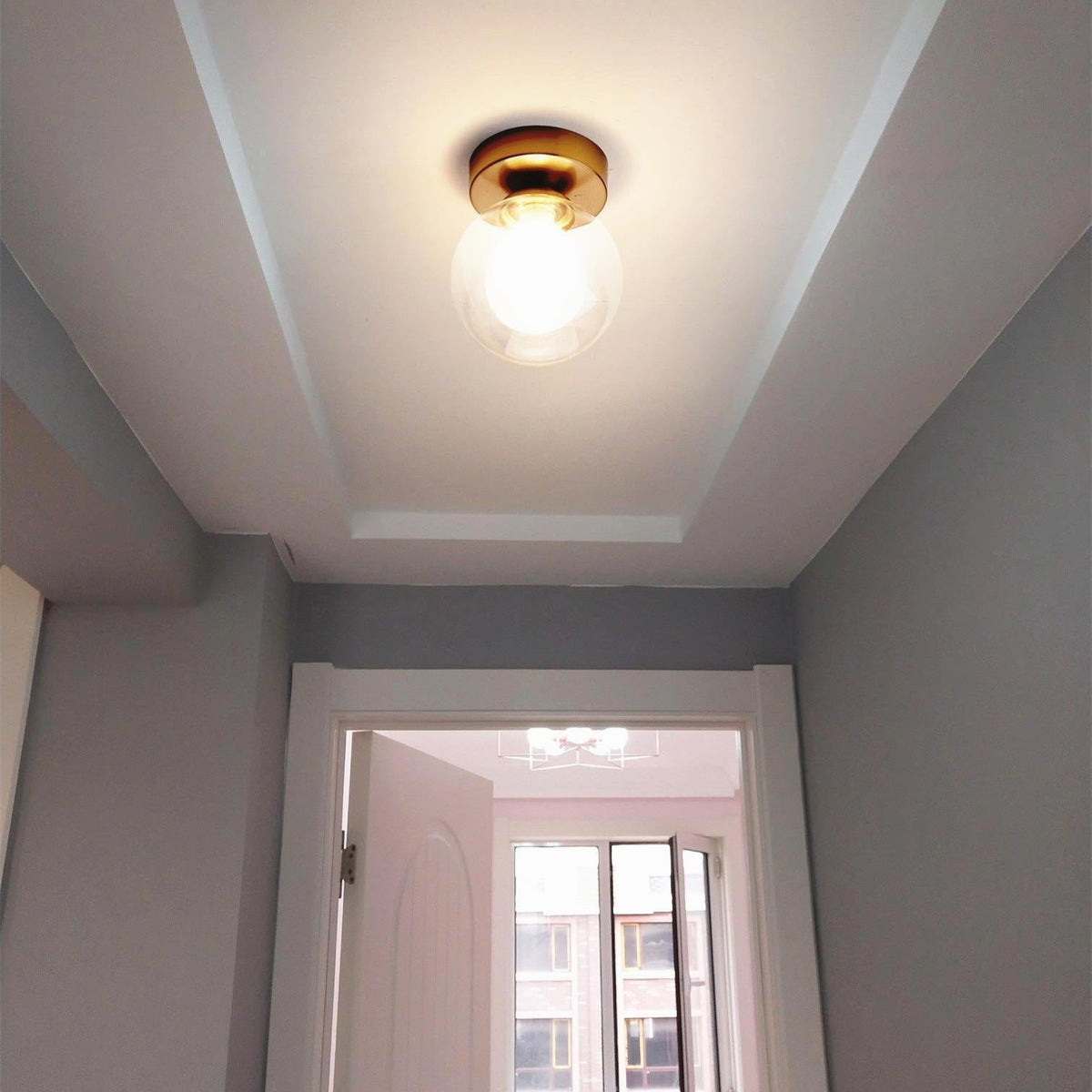 Moderno Lampadario Semiflusso in Vetro a Sfera da 1 Luce per Corridoio