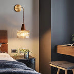 Applique da parete in vetro, noce tradizionale giapponese, cilindro in rame, lampada a 1 luce
