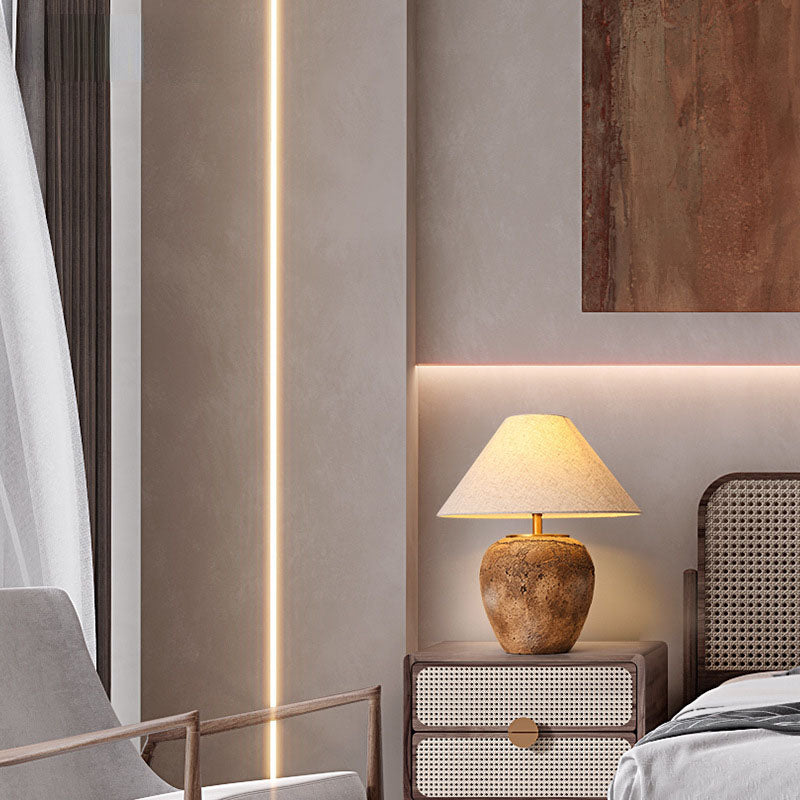 Lampada da Tavolo in Ceramica con Cono in Tessuto Moderno Shabby Chic per Camera da Letto