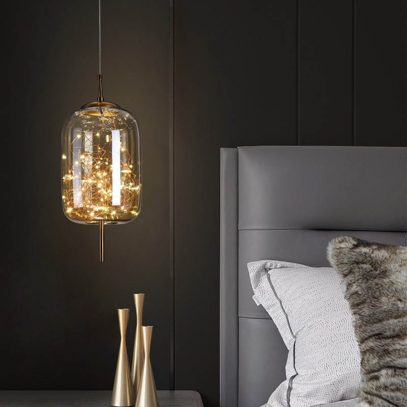 Lampadario Pendente Contemporaneo Scandinavo in Vetro Ovale a Cilindro per Camera da Letto
