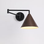 Applique da parete in ferro con braccio a sospensione a cono nordico contemporaneo in legno 1 luce per camera da letto