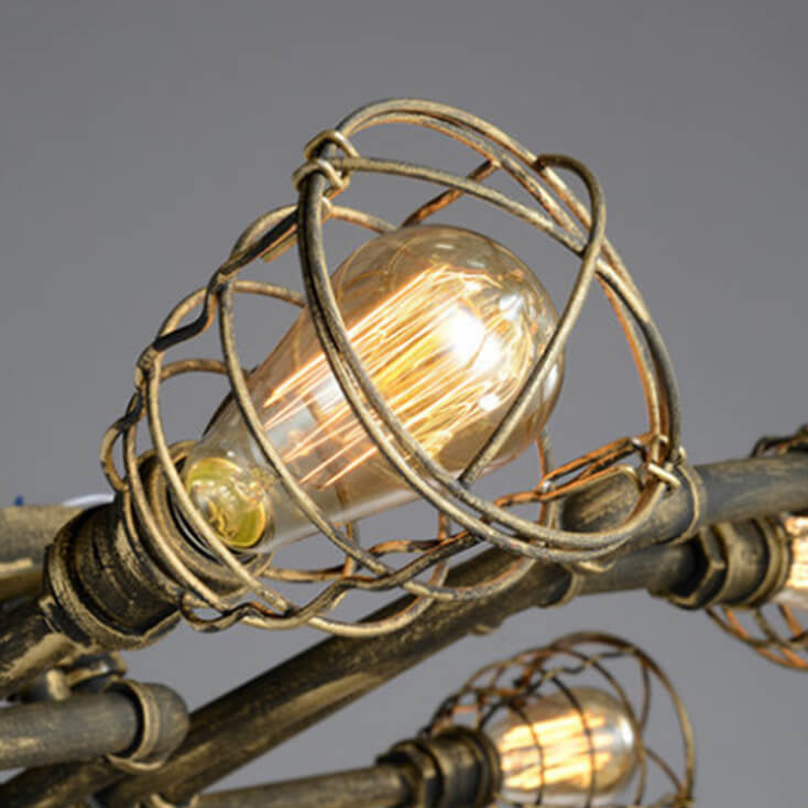 Lampada da soffitto rotonda in ferro industriale vintage con tubo d'acqua, 4/6/8 luci
