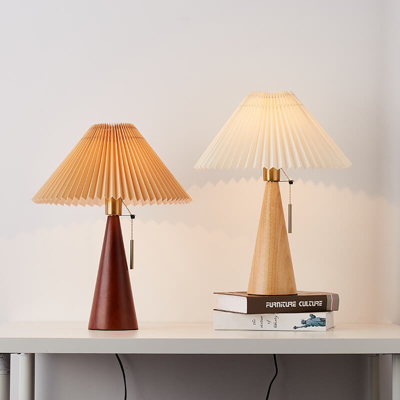 Lampada da Tavolo LED Minimalista Giapponese in Legno con Tessuto Pieghettato 1 Luce