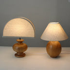 Lampada da Tavolo Vintage in Legno Massello e Tessuto 1 Luce Wabi-sabi Giapponese