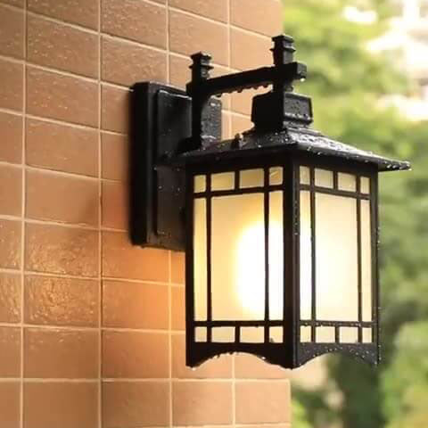 Lampada da parete a 1 luce a forma di padiglione cinese in alluminio solare impermeabile moderna