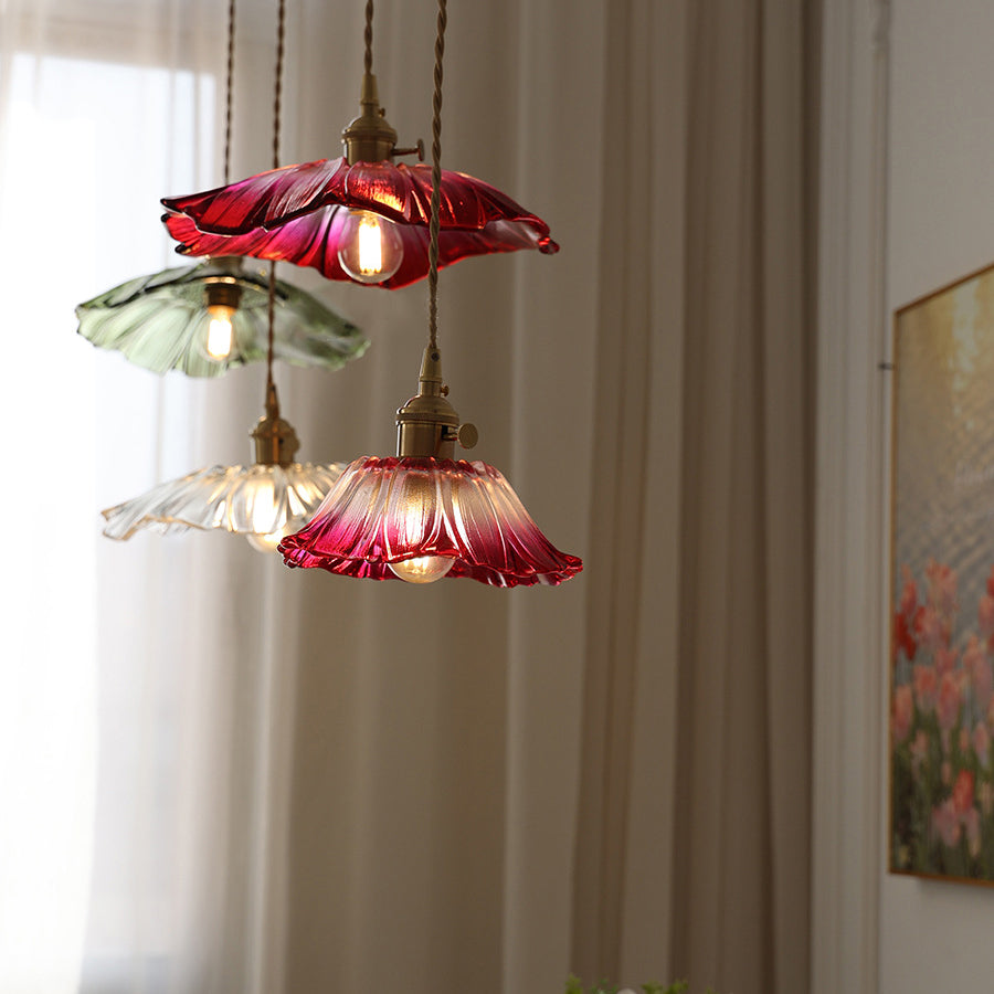 Lampada a Sospensione in Vetro di Rame con Girasole in Stile Art Deco Moderna per Soggiorno