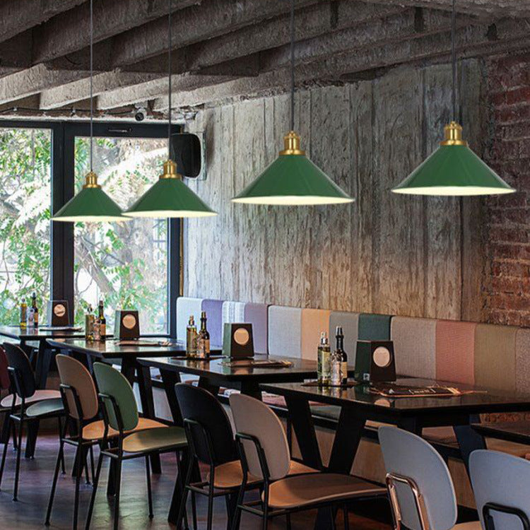 Lampada a sospensione industriale vintage in ferro verde a cono con 1 luce